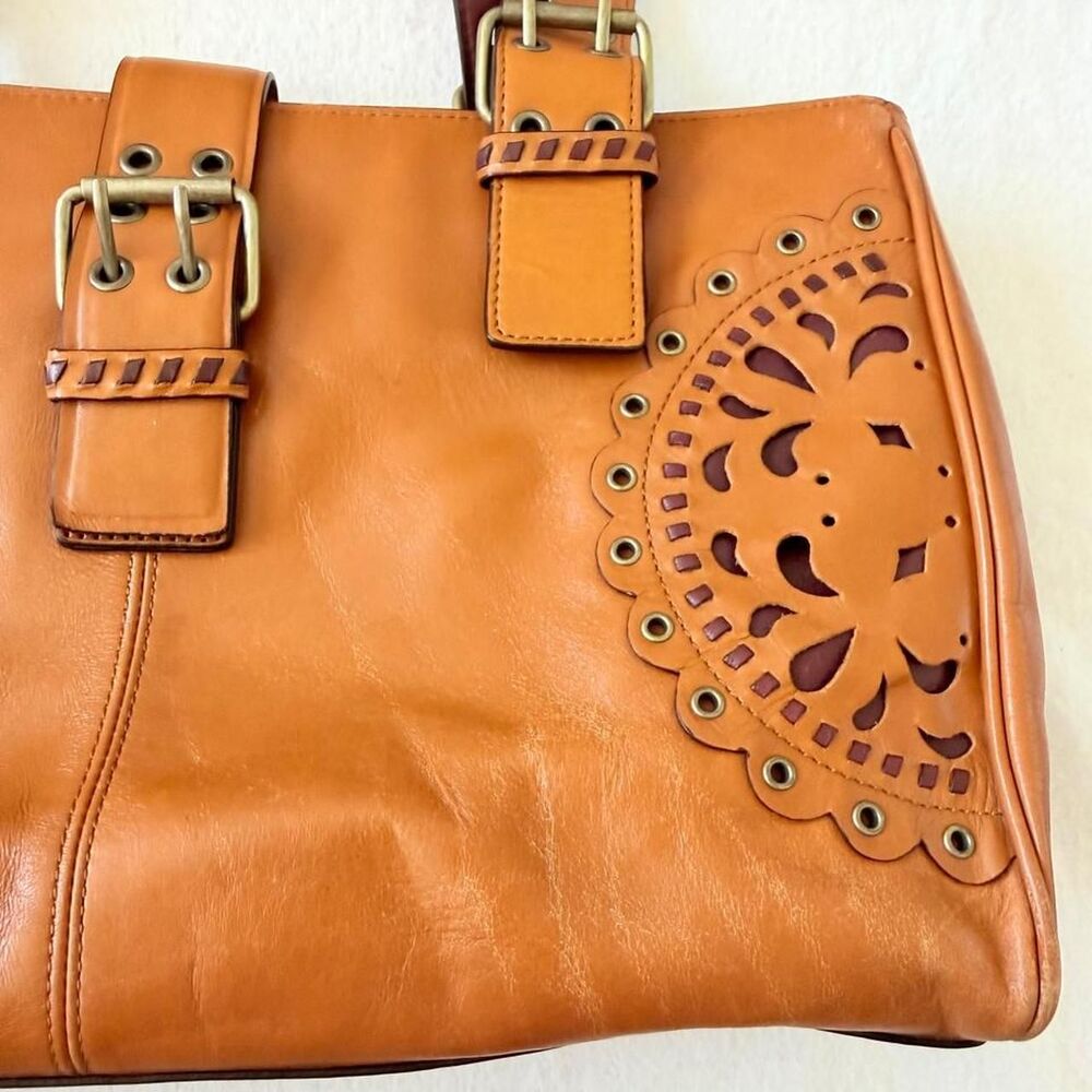 Vintage Y2K Hype Tan Leather Buckle Shoulder Bag - Picture 4 of 8